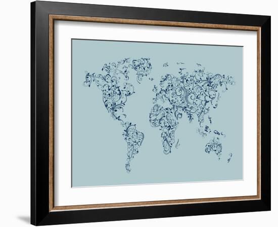 Map of the World Map Floral Swirls-Michael Tompsett-Framed Art Print