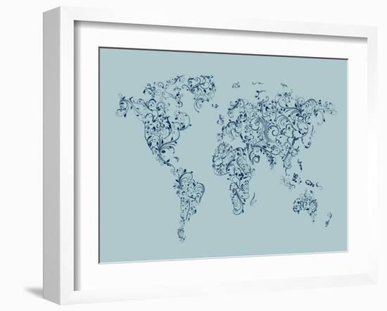 Map of the World Map Floral Swirls-Michael Tompsett-Framed Art Print