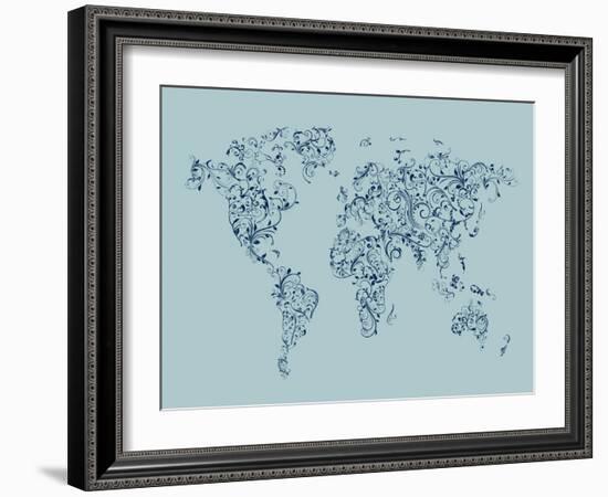 Map of the World Map Floral Swirls-Michael Tompsett-Framed Art Print