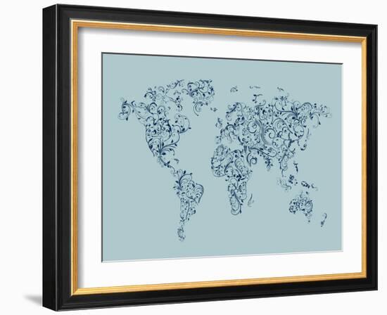 Map of the World Map Floral Swirls-Michael Tompsett-Framed Art Print