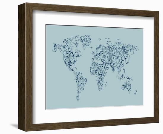 Map of the World Map Floral Swirls-Michael Tompsett-Framed Art Print