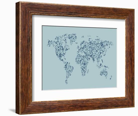 Map of the World Map Floral Swirls-Michael Tompsett-Framed Art Print