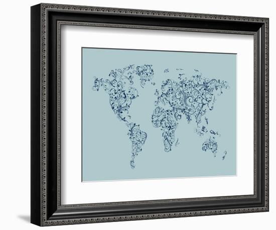 Map of the World Map Floral Swirls-Michael Tompsett-Framed Art Print