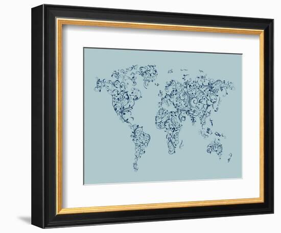 Map of the World Map Floral Swirls-Michael Tompsett-Framed Art Print