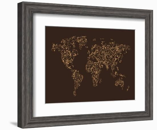 Map of the World Map Floral Swirls-Michael Tompsett-Framed Art Print