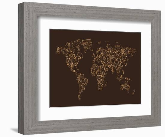 Map of the World Map Floral Swirls-Michael Tompsett-Framed Art Print