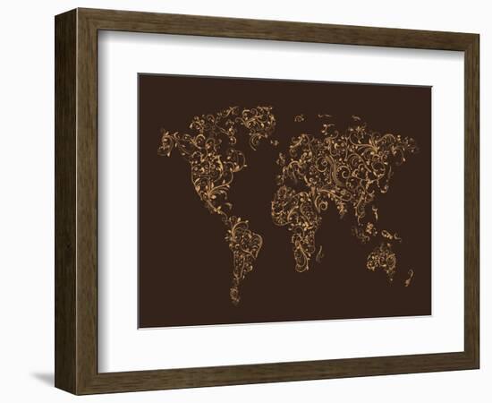 Map of the World Map Floral Swirls-Michael Tompsett-Framed Art Print