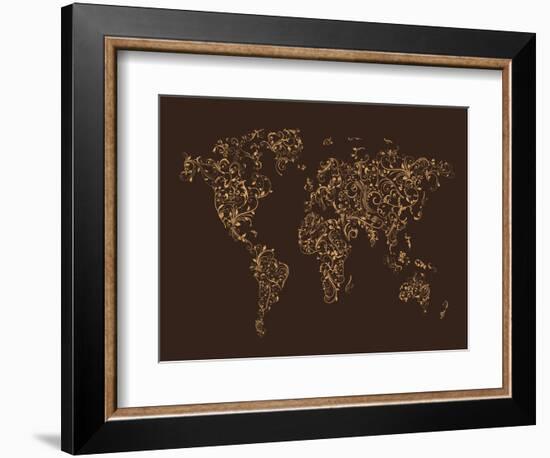 Map of the World Map Floral Swirls-Michael Tompsett-Framed Art Print