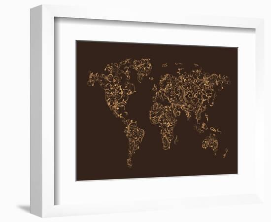 Map of the World Map Floral Swirls-Michael Tompsett-Framed Art Print