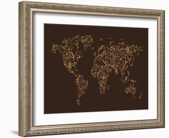 Map of the World Map Floral Swirls-Michael Tompsett-Framed Art Print