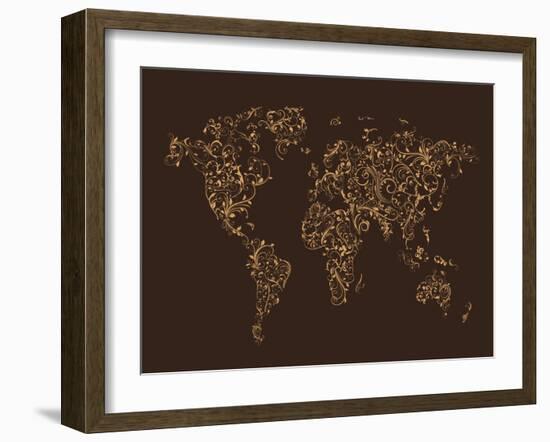 Map of the World Map Floral Swirls-Michael Tompsett-Framed Art Print