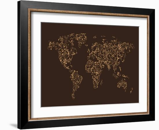 Map of the World Map Floral Swirls-Michael Tompsett-Framed Art Print