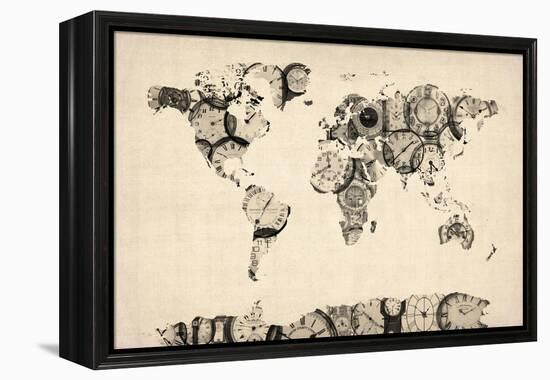 Map of the World Map from Old Clocks-Michael Tompsett-Framed Stretched Canvas