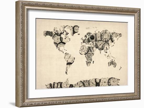 Map of the World Map from Old Clocks-Michael Tompsett-Framed Art Print