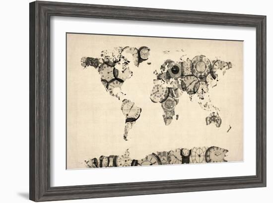 Map of the World Map from Old Clocks-Michael Tompsett-Framed Art Print