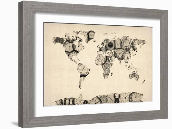 Map of the World Map from Old Clocks-Michael Tompsett-Framed Art Print