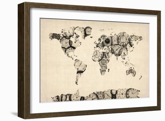 Map of the World Map from Old Clocks-Michael Tompsett-Framed Art Print