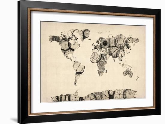 Map of the World Map from Old Clocks-Michael Tompsett-Framed Art Print