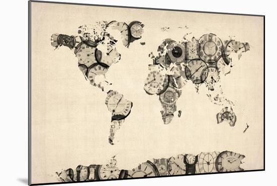 Map of the World Map from Old Clocks-Michael Tompsett-Mounted Art Print