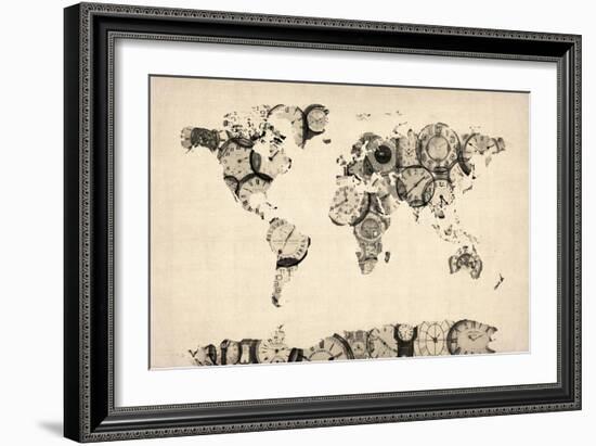 Map of the World Map from Old Clocks-Michael Tompsett-Framed Art Print