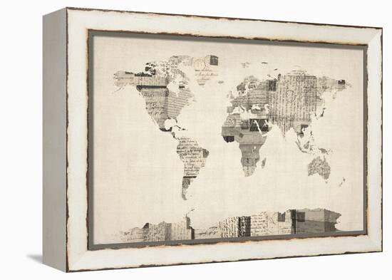 Map of the World Map from Old Postcards-Michael Tompsett-Framed Stretched Canvas