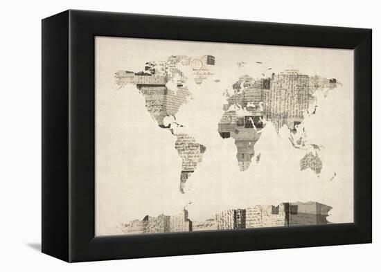 Map of the World Map from Old Postcards-Michael Tompsett-Framed Stretched Canvas