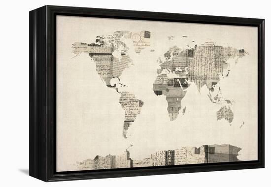 Map of the World Map from Old Postcards-Michael Tompsett-Framed Stretched Canvas