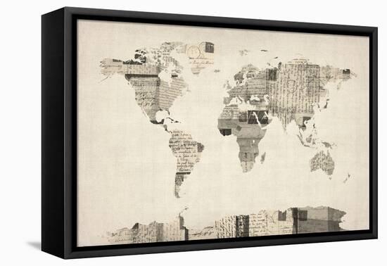 Map of the World Map from Old Postcards-Michael Tompsett-Framed Stretched Canvas