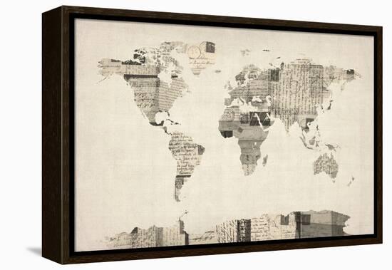 Map of the World Map from Old Postcards-Michael Tompsett-Framed Stretched Canvas