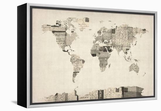 Map of the World Map from Old Postcards-Michael Tompsett-Framed Stretched Canvas