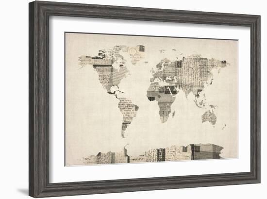 Map of the World Map from Old Postcards-Michael Tompsett-Framed Art Print