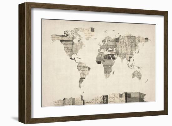 Map of the World Map from Old Postcards-Michael Tompsett-Framed Art Print