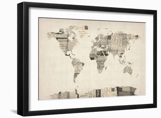 Map of the World Map from Old Postcards-Michael Tompsett-Framed Art Print