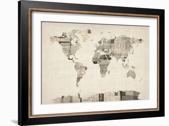 Map of the World Map from Old Postcards-Michael Tompsett-Framed Art Print