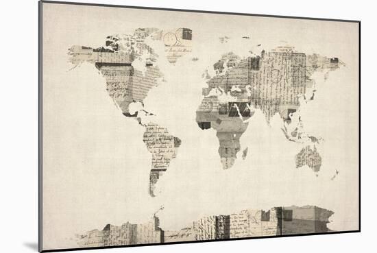 Map of the World Map from Old Postcards-Michael Tompsett-Mounted Art Print