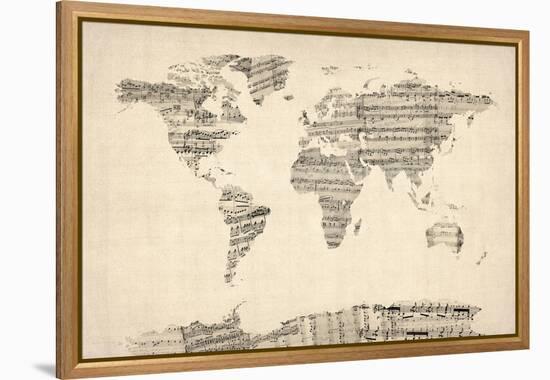 Map of the World Map from Old Sheet Music-Michael Tompsett-Framed Stretched Canvas