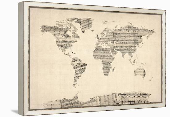 Map of the World Map from Old Sheet Music-Michael Tompsett-Framed Stretched Canvas