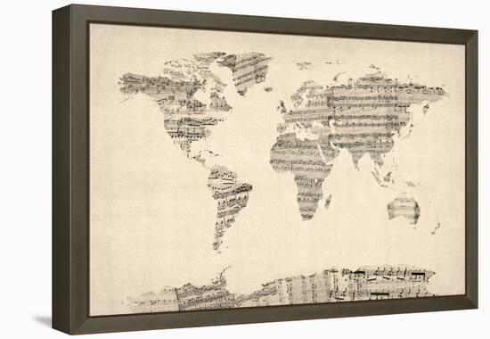 Map of the World Map from Old Sheet Music-Michael Tompsett-Framed Stretched Canvas