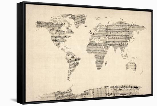 Map of the World Map from Old Sheet Music-Michael Tompsett-Framed Stretched Canvas