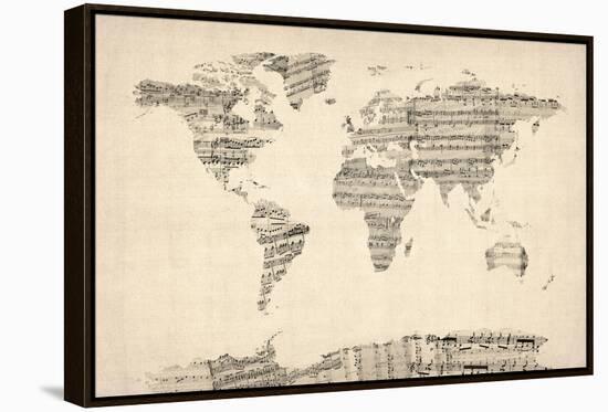 Map of the World Map from Old Sheet Music-Michael Tompsett-Framed Stretched Canvas