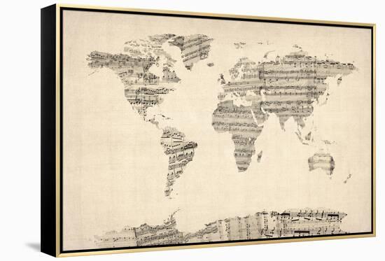 Map of the World Map from Old Sheet Music-Michael Tompsett-Framed Stretched Canvas