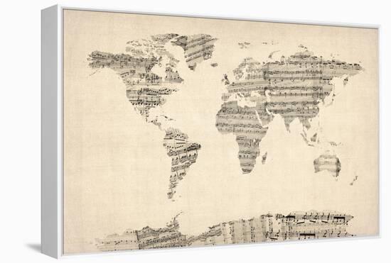 Map of the World Map from Old Sheet Music-Michael Tompsett-Framed Stretched Canvas