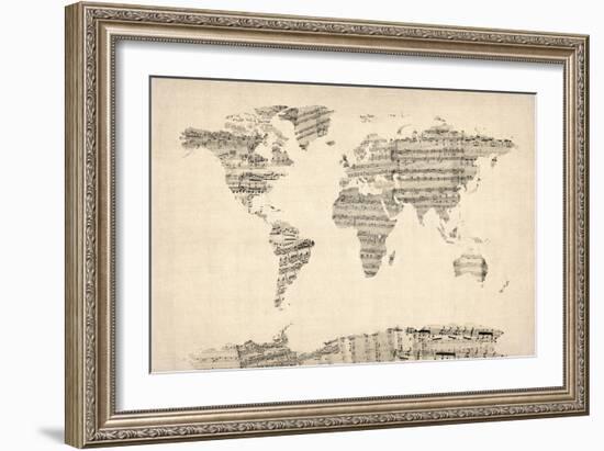 Map of the World Map from Old Sheet Music-Michael Tompsett-Framed Art Print