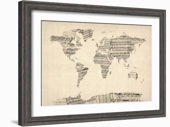 Map of the World Map from Old Sheet Music-Michael Tompsett-Framed Art Print