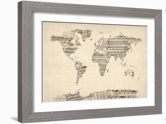 Map of the World Map from Old Sheet Music-Michael Tompsett-Framed Art Print