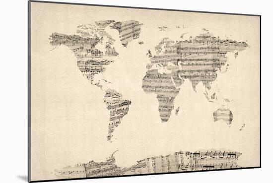 Map of the World Map from Old Sheet Music-Michael Tompsett-Mounted Art Print