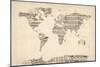 Map of the World Map from Old Sheet Music-Michael Tompsett-Mounted Art Print