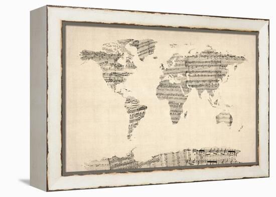 Map of the World Map from Old Sheet Music-Michael Tompsett-Framed Stretched Canvas