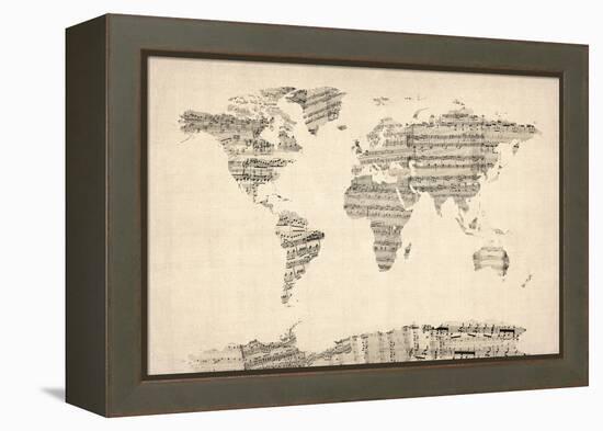 Map of the World Map from Old Sheet Music-Michael Tompsett-Framed Stretched Canvas