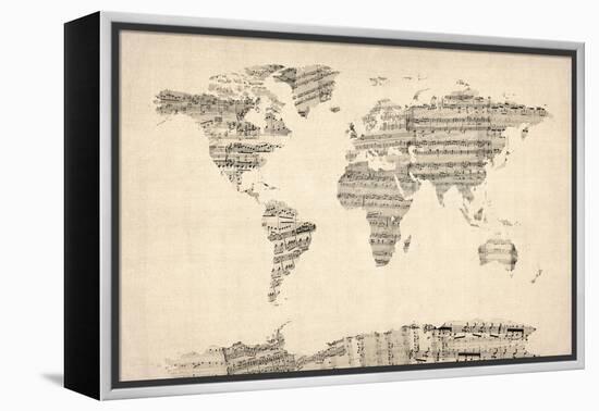 Map of the World Map from Old Sheet Music-Michael Tompsett-Framed Stretched Canvas